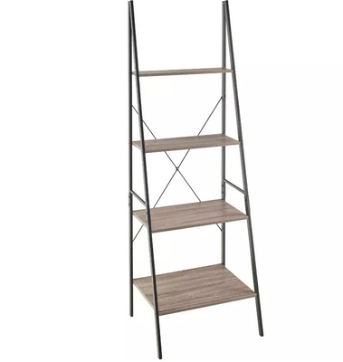 Un metallo di 4 file e scaffale di legno di legno di stoccaggio dello scaffale per libri della scala degli scaffali di libro