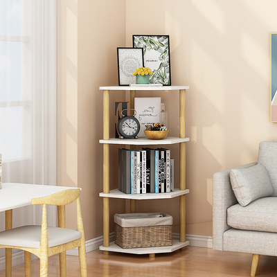 Banco di mostra d'angolo di legno moderno multiuso dello scaffale per libri di 4 file per il salone