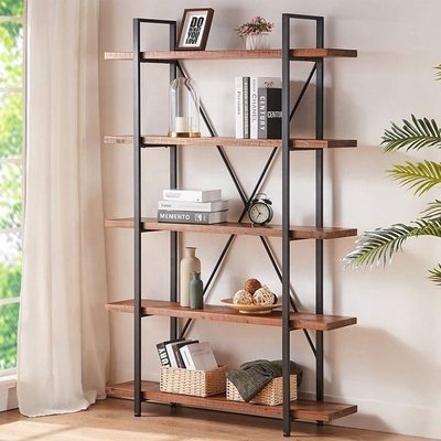 Scaffali di libro di legno solidi del metallo industriale su misura di 5 Tires e dello scaffale di legno