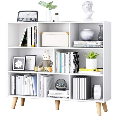 Metallo aperto bianco e fila di legno dello scaffale 3 degli scaffali di libro con 8 cubi