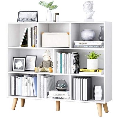 Metallo aperto bianco e fila di legno dello scaffale 3 degli scaffali di libro con 8 cubi