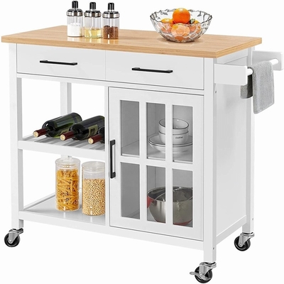 Carretto del carrello dell'isola di cucina della cima del MDF con i Governi degli scaffali di stoccaggio aperto