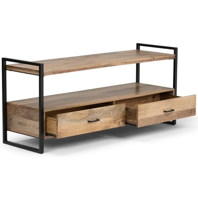 Credenza a 50 pollici di legno industriale del Governo del supporto del metallo TV del ODM con due cassetti