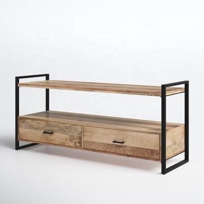 Credenza a 50 pollici di legno industriale del Governo del supporto del metallo TV del ODM con due cassetti