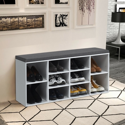 Banco di legno di stoccaggio della scarpa di corridoio del Cubby di 2 file con la scanalatura del cuscino 10