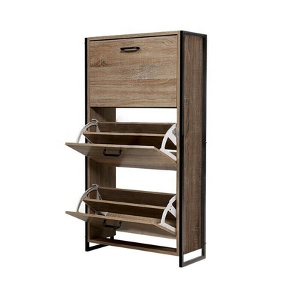 Organizzatore di legno Cabinet For Home del MDF 3 Tires Flip Down Shoe Rack Furniture