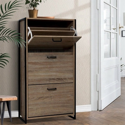 Organizzatore di legno Cabinet For Home del MDF 3 Tires Flip Down Shoe Rack Furniture