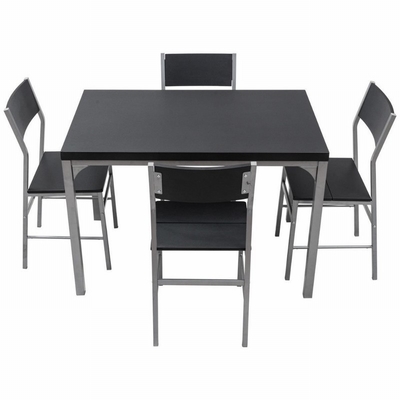 Il tavolo da pranzo nero di legno domestico ha messo 4 sedie di Seater con la struttura del metallo
