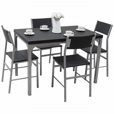 Il tavolo da pranzo nero di legno domestico ha messo 4 sedie di Seater con la struttura del metallo