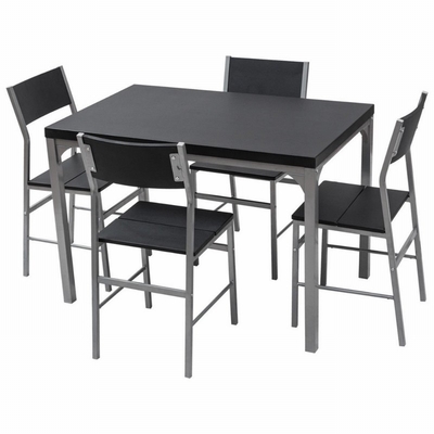Il tavolo da pranzo nero di legno domestico ha messo 4 sedie di Seater con la struttura del metallo
