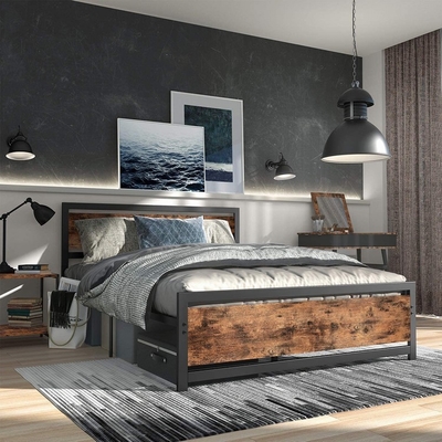 Re di legno Industrial Style della struttura del letto del ferro dell'ostello dei mobili metallici dell'hotel del ODM